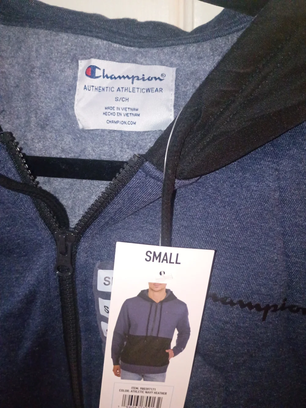Champion Men’s Blue and Black Half-Zip Hooded Sweater